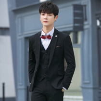 Mens casual suit suit set three-piece slim Korean version of tide suit best man high-end dress groom wedding dress