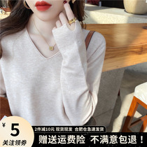 v-collar sweatshirt female thin-spirited top loose bottom shirt 2022 autumn winter new sweater underwear