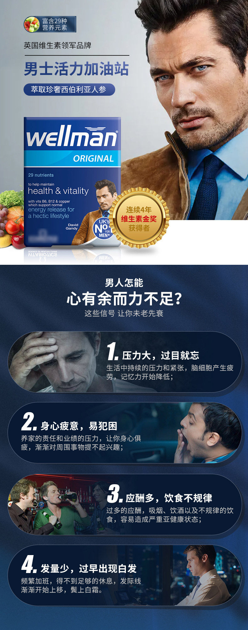 英国进口 Vitabiotics Wellman 男士复合维生素 30片 天猫优惠券折后￥38包邮包税（￥98-60）