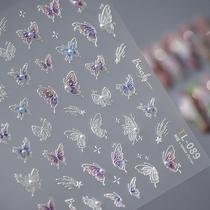 5D Super Immortals Streaming Light Dream Butterfly Mechia Stickler Pearl Butterfly Relief Back Rubber Fingernail Stickers