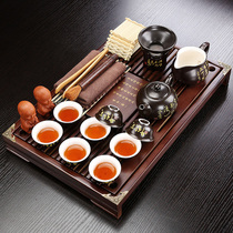 Ceramic Tang Poetry Kung Fu tea set Household small tea table solid wood tea tray Drain tea sea Office balcony drink teapot