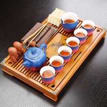 Ceramic Kung Fu tea set Household solid wood small tea table Simple modern office drain tea tray tea sea set