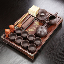 Purple sand tea set set Household with Kung Fu tea tray Living room drawer type storage and drainage office mini solid wood small tea table