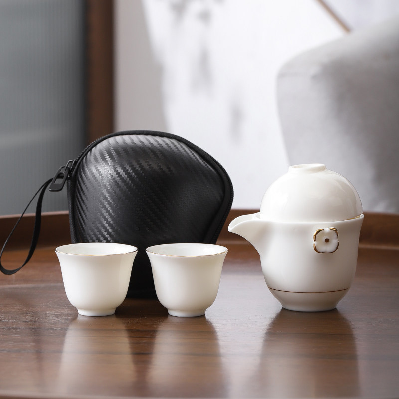 Dehua mutton fat jade white porcelain quick cup one pot two or three cups home office kung fu tea set quick tea set