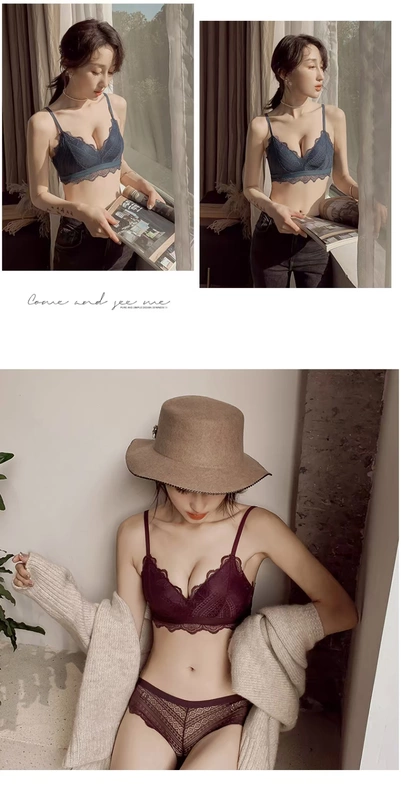 Bộ áo ngực bra top ren gợi cảm, mỏng thoải mái, không vòng thép, cúp ngực siêu mỏng, ngực to, áo lót nhỏ, nữ - Bộ đồ lót
