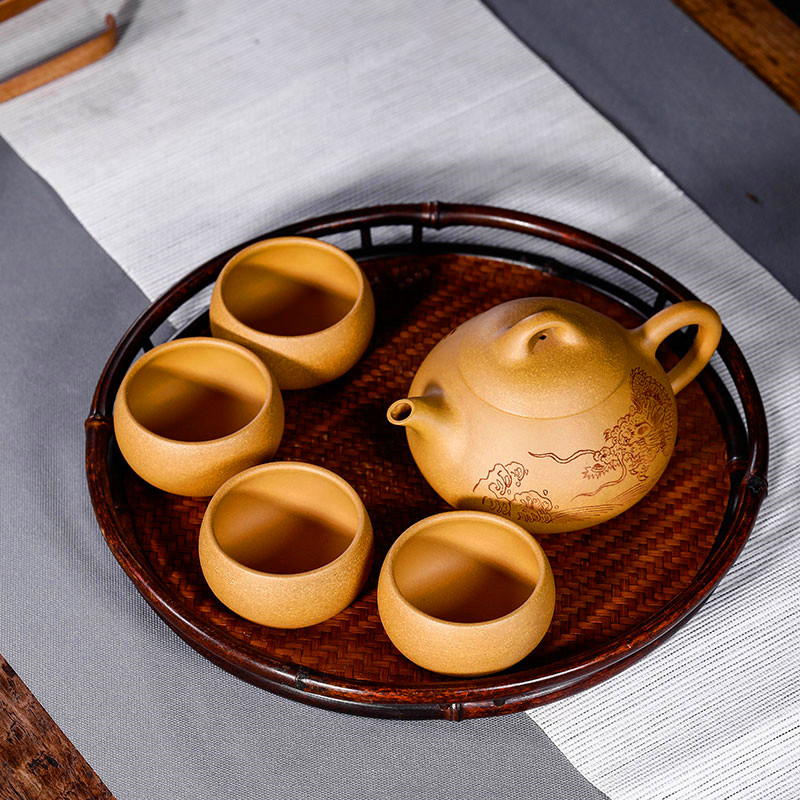 Aiqiyi Yixing Zisha pot pure handmade kung fu teapot tea set teapot gold section mud stone scoop pot