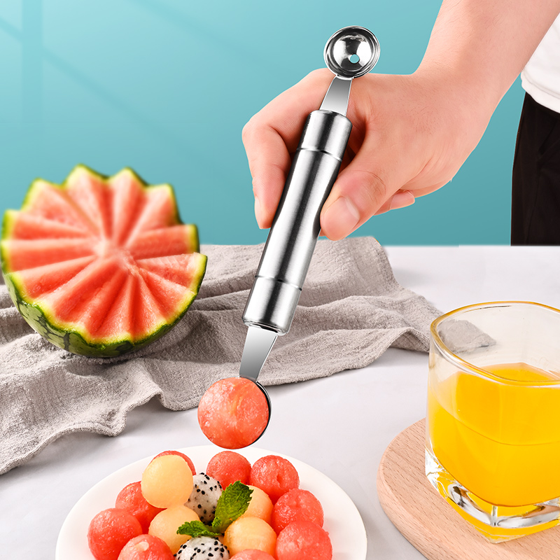 Wonderful Kitchen stainless steel fruit dredger digging watermelon ball spoon Scoop Fruit Ball Spoon Suit Cutting Fruit God