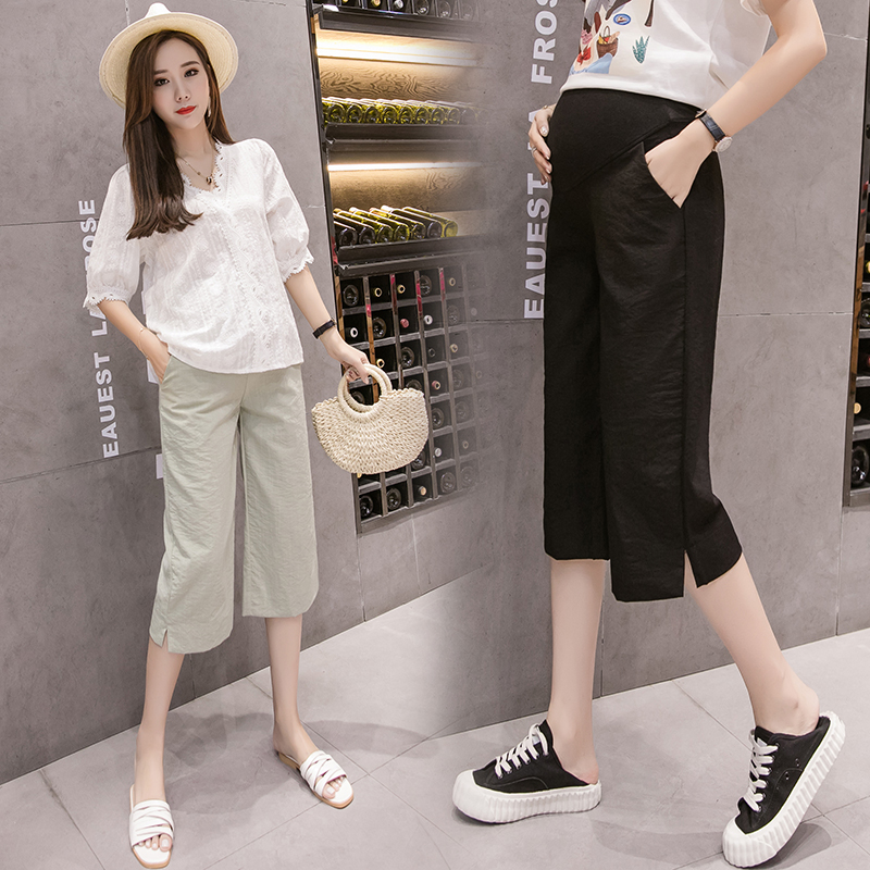 Large size PREGNANT WOMAN PANTS SUMMER SLIM FIT OUTSIDE WEARING SEVEN-PANTS SKIRT LINEN PREGNANT WOMAN INNER LAP PANTS WOMAN SUMMER DRESS CASUAL PANTS