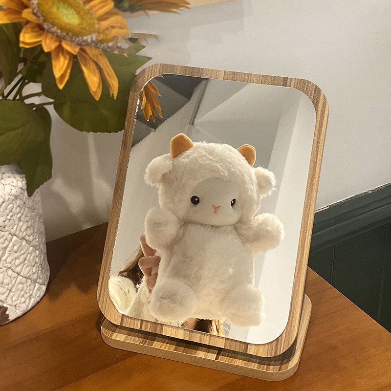 Mirror Makeup Mirror Student Dormitory Desktop Dressing Mirror Household Bedroom Wood Folded S Wind Small Mirror