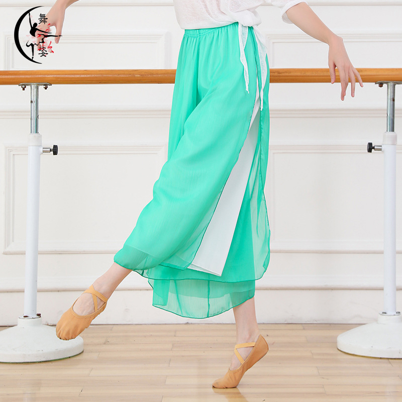 Modern classical dance costume practice pants female side slit wide leg pants adult elegant dance pants show suit