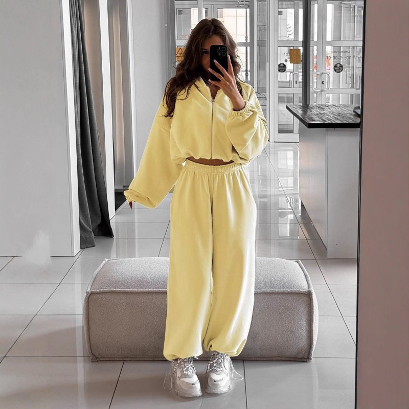 European and American Style New Fashion Casual Loose Zipper Hoodie Sweatshirt and Pants Two-Piece Set Hoodie Pants Set