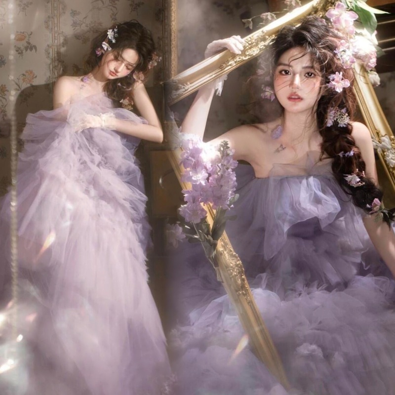 2026 Photo Studio Girl Birthday Artistic Photography Clothing Beautiful Dreamy Purple Gauze Dress Colorful Gauze Wedding Dress 2026 Photo Studio Girl Birthday Artistic Photography Clothing Beautiful Dreamy Purple Gauze Dress Colorful Gauze Wedding Dress
