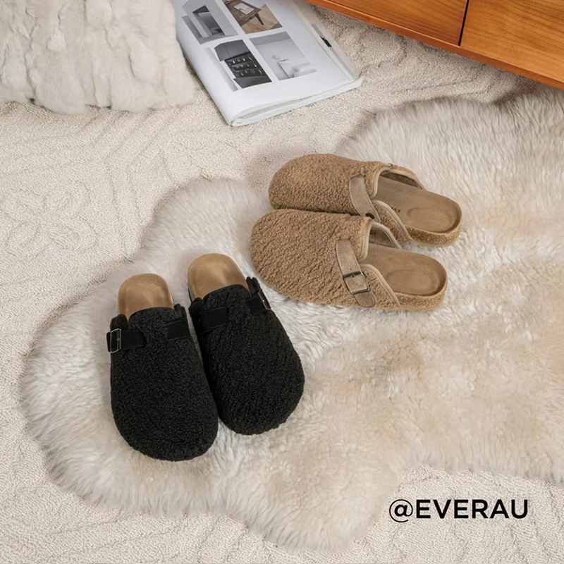 Australian Version Everau Women's Teddy Bear Half-Slipper Imitation Lamb Wool Closed-Toe Slippers for Home and Outdoor Wear Ea2057