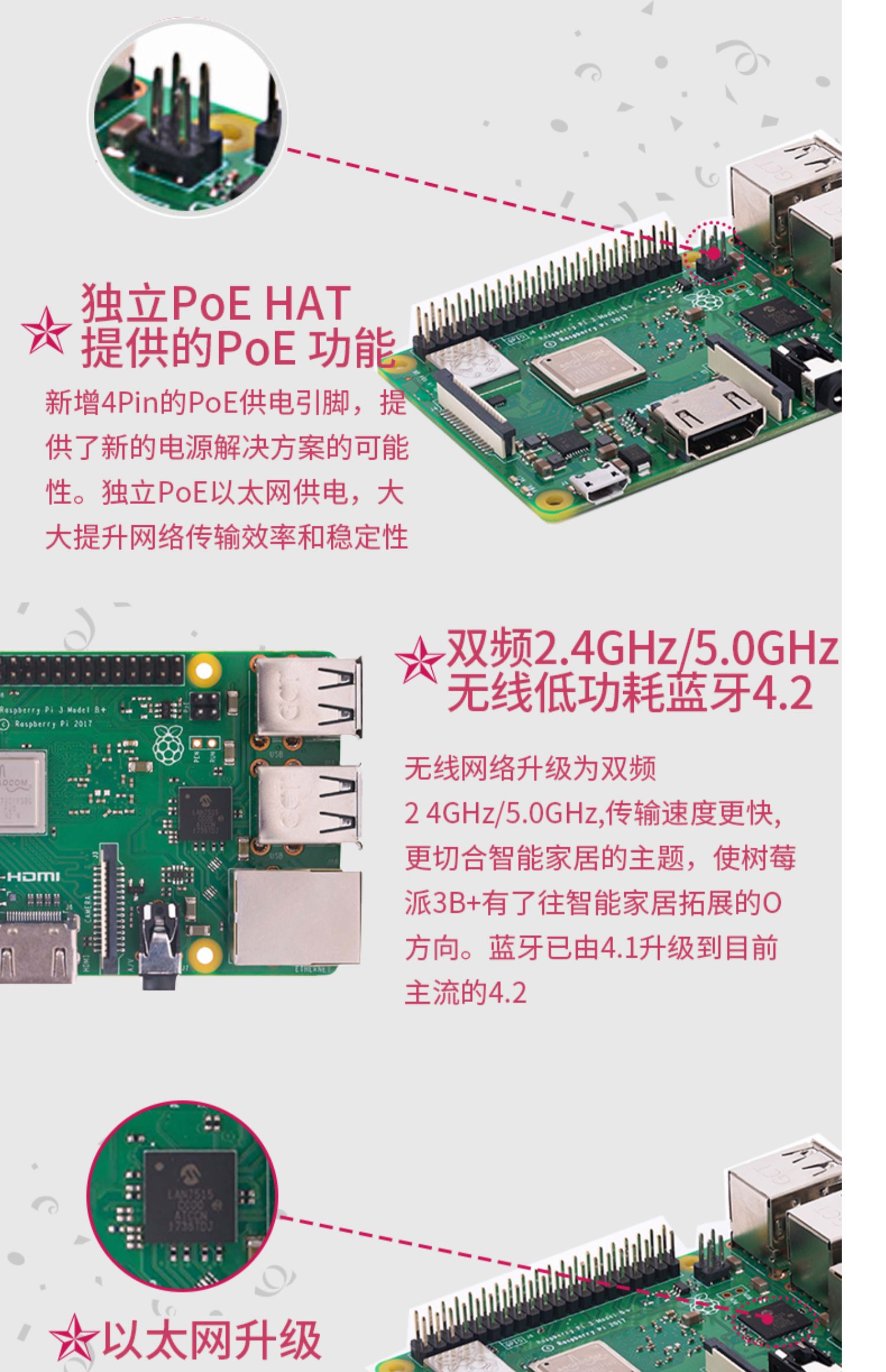 树莓派raspberry pi 3代B+型入门传感器 电脑4核开发板python套件