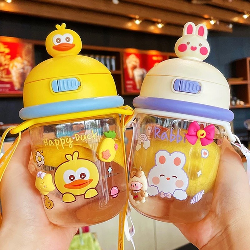 High face value net red water glass female cute portable large capacity straw cup anti-fall summer student cartoon minimalist cup