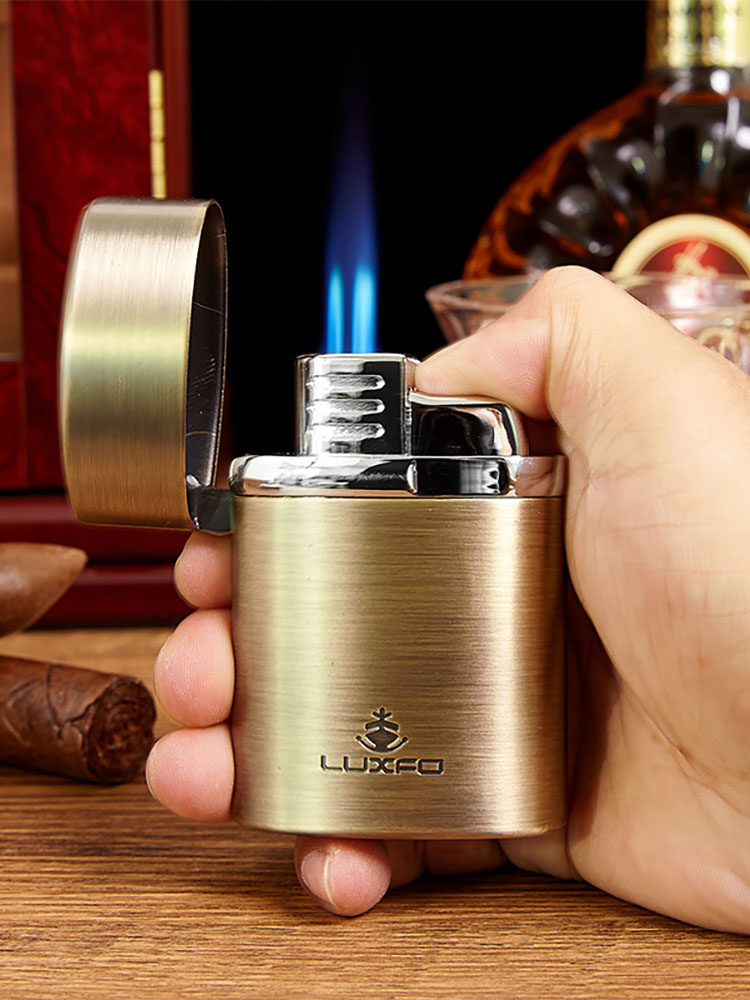 LUXFO three straight into the windproof cigar lighter large size large capacity metal inflatable cigar lighter bronze