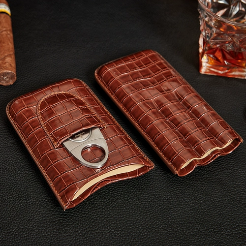 Портативный кожаный чехол, ножницы, комплект, портсигар, из натуральной кожи, крокодиловый принт, 3 шт
