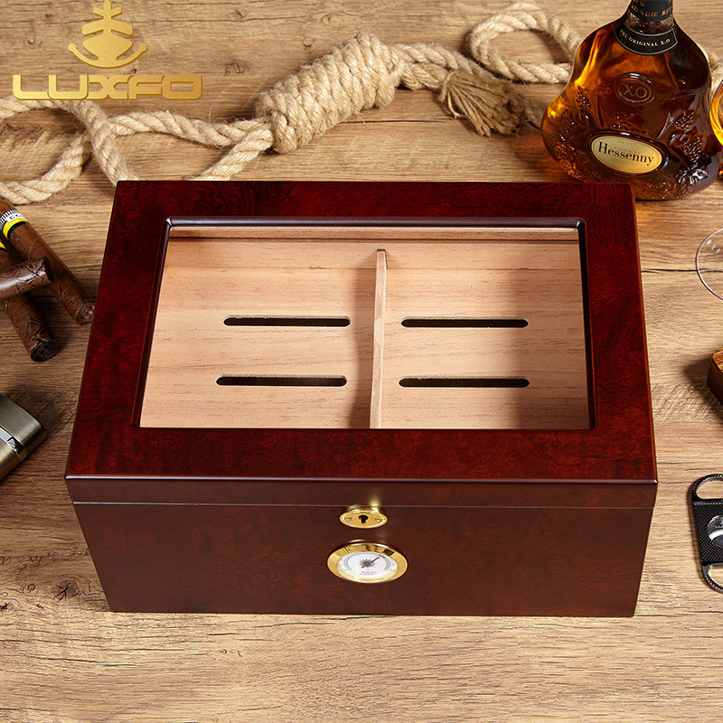 LUXFO Langyou cigar box cedar wood transparent window display cigar humidor large capacity cigar box 100CT