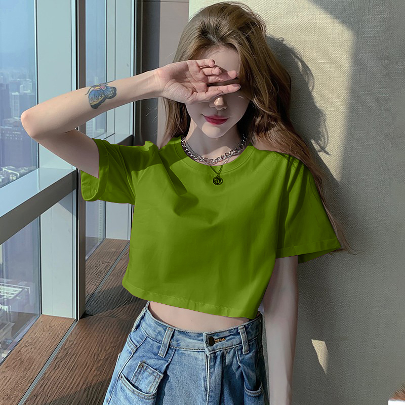 Avocado Green Short Top for Women, Loose Fit, New Summer Style, Unique Casual High-Waisted Crop Top, Jazz Dance Short-Sleeve T-Shirt Avocado Green Short Top for Women, Loose Fit, New Summer Style, Unique Casual High-Waisted Crop Top, Jazz Dance Short-Sleeve T-Shirt