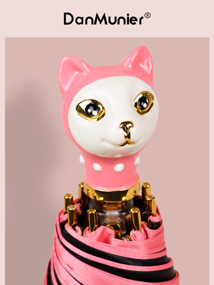 DanMunier Cat Umbrella Umbrella Girls High-value Small Foldable Portable Ins Style Girl Heart Sunny and Rainy Dual-use
