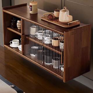 Light Luxury Solid Wood Dust-Proof Cup Holder Tea Set Storage Cabinet Desktop Cup Holder for Water Cups and Coffee Cups Dining Table High-End Storage Rack
