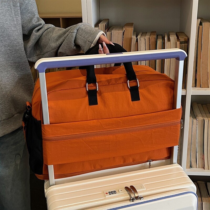 Color-Blocked Wide-Handle Suitcase with Additional Bag, Lightweight Short-Distance Portable Storage Bag, Travel Bag for Trolley Cases