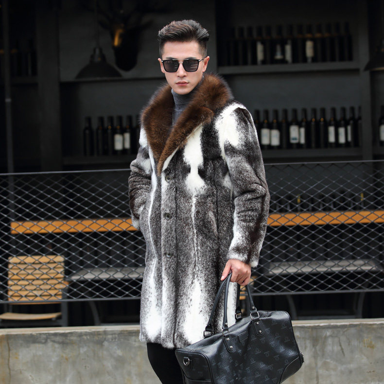 New mink leather Grand coat Male Mink Cross Mink Fur Fur Coat Big Coat Mano Ferret Ferret for male long version