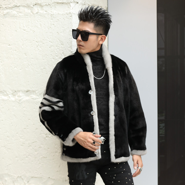Original Design Mink Leather Jacket Man's Mink Fashion Individualism Leather Grass Jacket Male mink Chauder