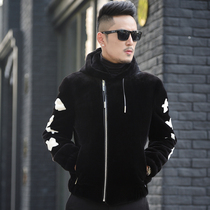 New mink leather Grand coat mens mink American mink fashion locomotive Ferret Fur Fur Leather Mens Mink Leather Mens Coat With Cap