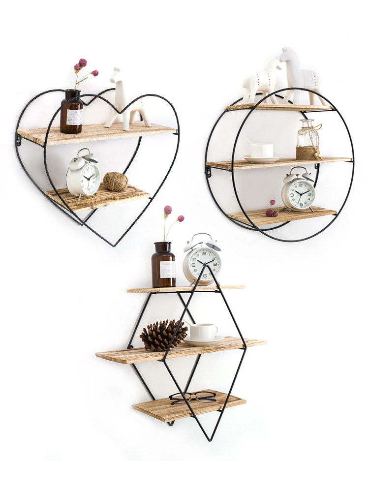 Nordic wind wall rack hanging wall decoration wrought iron plank living room room bedroom TV background wall hanger