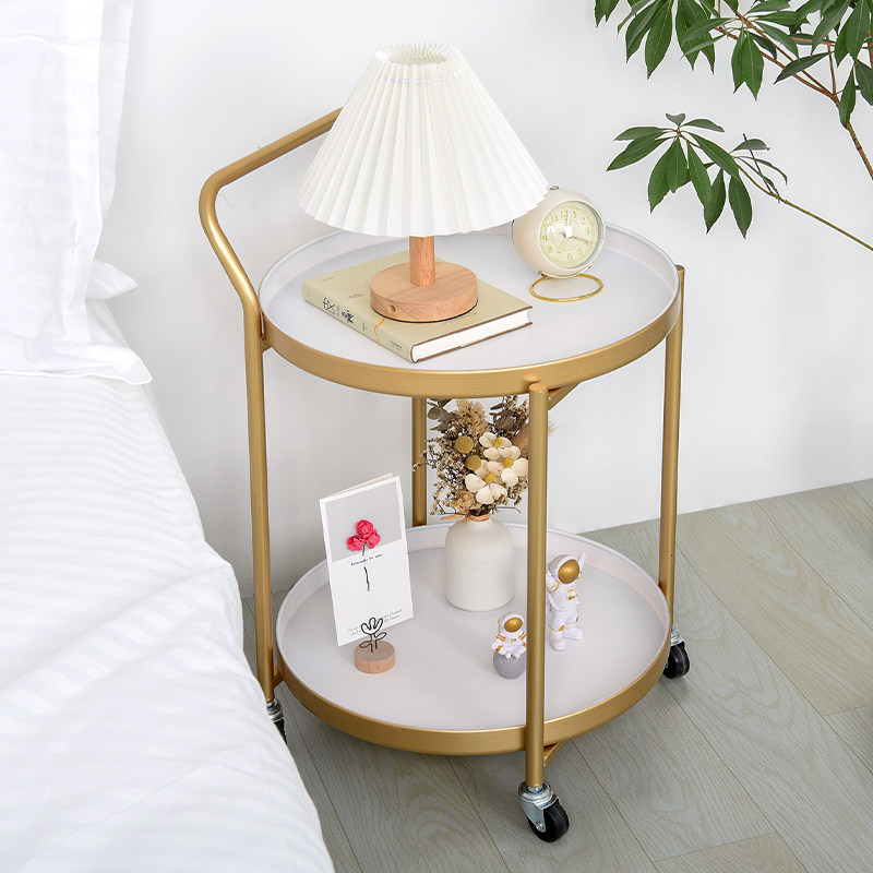 Modern minimalist bedside table wrought iron rack sofa side table with movable wheeled small bedside table bedside round table