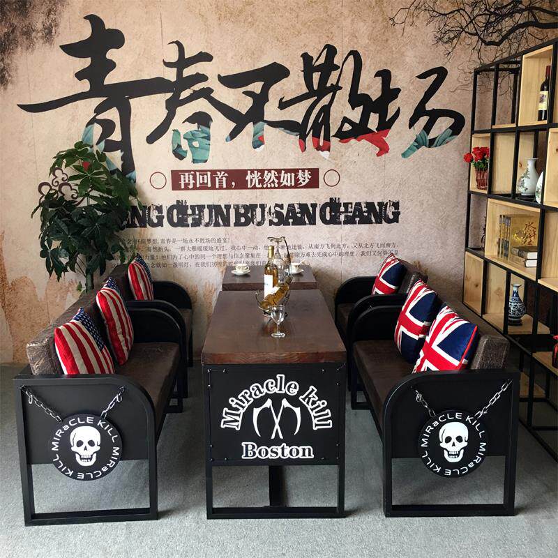 Bar Sofa Table And Chairs Retro Iron Art Personality Industrial Wind Milk Tea Barbecue Shop Clear Bar Casual Dining Table And Chairs Combination