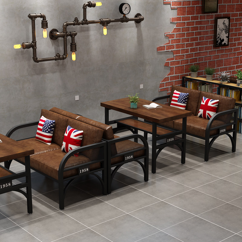 Card seat sofa combination clear bar cafe barbecue shop creative retro industrial style leisure wrought iron bar table and chairs