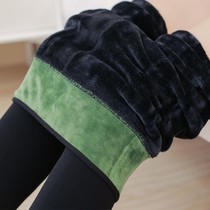 350-550 g Winter nylon waist leggings plus fleece thickened integrated pants outside wear high-waisted warm pants women