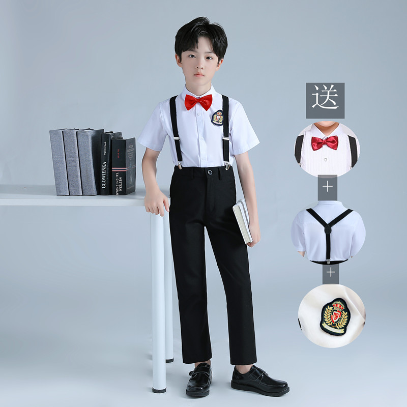  140+Red bow tie, trousers, with short sleeve  
