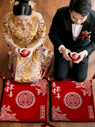 婚礼新娘改口敬茶磕头专用喜垫跪垫一对结婚垫子坐垫婚庆用品大全