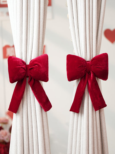 Newlywed Room Decoration, Wedding Creative Atmosphere, Curtains, Velvet Bow Ties, Living Room, Bedroom, Wedding Decoration