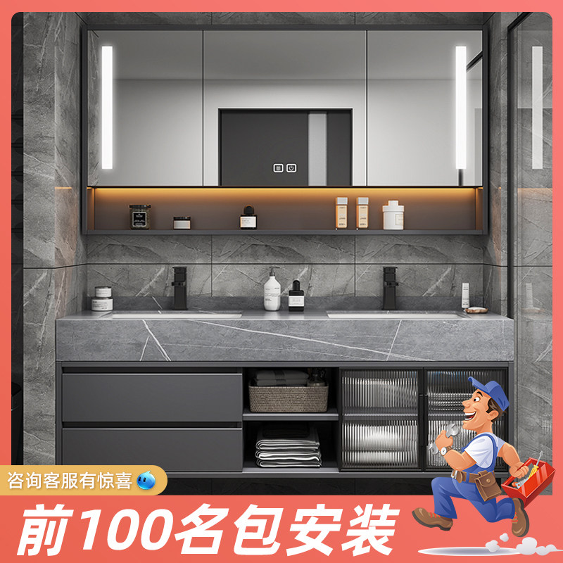 tu guong phong tam Ánh sáng sang trọng phiến đá đôi lưu vực tủ phòng tắm kết hợp tủ gương phòng tắm đơn giản hiện đại đặt chậu rửa tay chậu rửa mặt tủ gương treo tường tủ gương treo phòng tắm