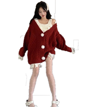 Retro niche design ruined raw edge knitted cardigan for women in autumn and winter high-end lazy loose and chic sweater jacket