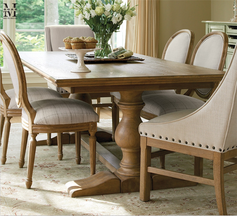 Fa-style retro made old solid wood dining table and chairs combined log long table American dinner table creative desk