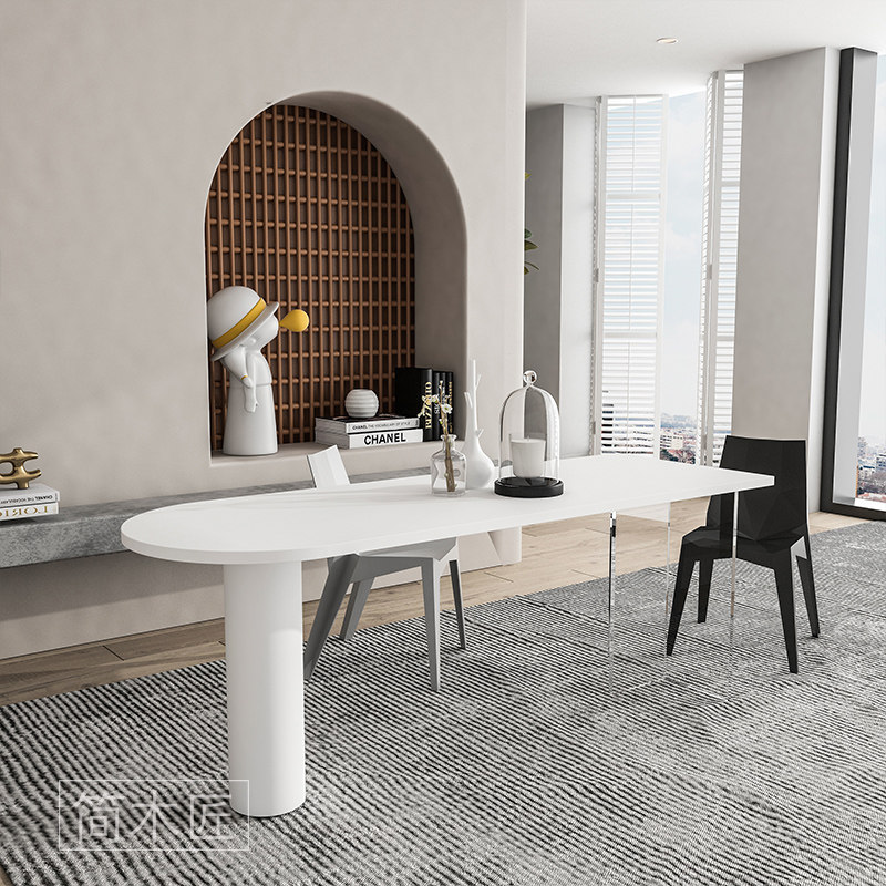 Light luxury acrylic suspended island solid wood dining table modern long table art minimalist desk workbench desk