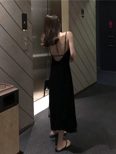 Сексуальное черное летнее платье-комбинация, платье, коллекция 2022, с открытой спиной