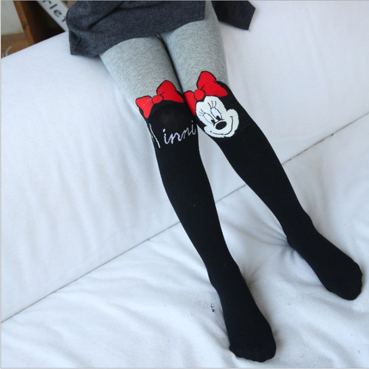 New Korean version Children's pants socks Cartoon Splicing Spring Autumn Girl Pants Socks Combed Cotton Anti Kick
