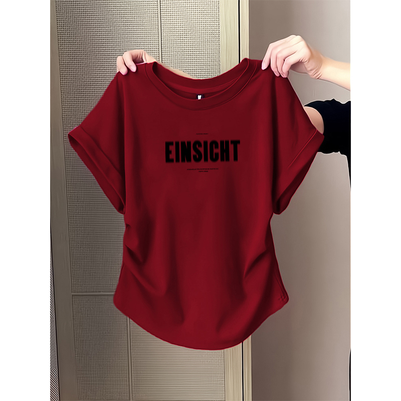 Burgundy Short-Sleeved T-Shirt for Women, Summer 2026 New Style, Half-Sleeve, High-End Slim Fit, Short Top for Petite Women Burgundy Short-Sleeved T-Shirt for Women, Summer 2026 New Style, Half-Sleeve, High-End Slim Fit, Short Top for Petite Women