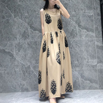 Summer silk version slimming fashion royal sister style dress silk niche literary temperament loose print dress