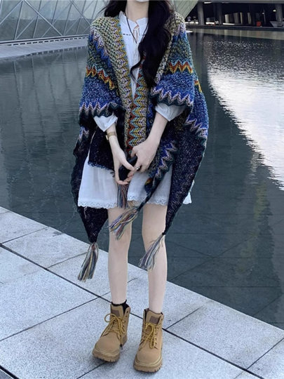 Ethnic Style Shawl for Women, Exotic Cape, Yunnan Travel Outfit, Photo Shoot, Bohemian Cape