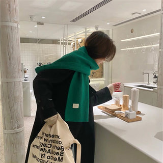 Mqvq Mars Green Scarf Women's Autumn and Winter Korean Easiest for Match Solid Color Knitted Couple Scarf New Year's Christmas Gift