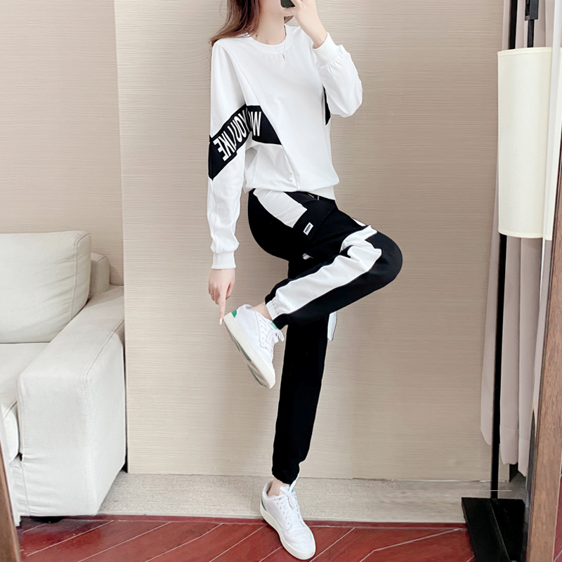 European Station Sports Suit Women 2021 Spring Autumn New Trends Decreasing Age Alphabet Thick Cotton T Casual Fashion Two Sets