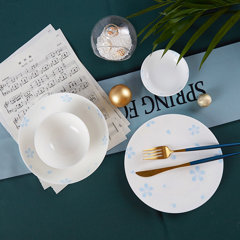 Yuquan new green sakura ipads porcelain tableware suit household set bowl dish dish dishes suit household six composite ceramics