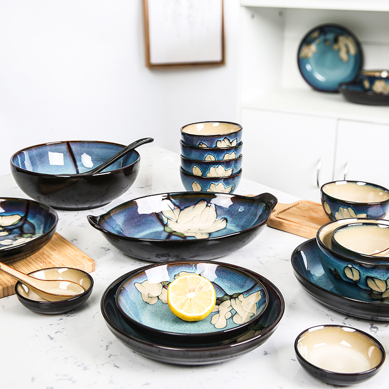 Yuquan xin LAN dishes suit household of Chinese style of tableware ceramic bowl dish bowl chopsticks dishes dish bowl outfit combinations